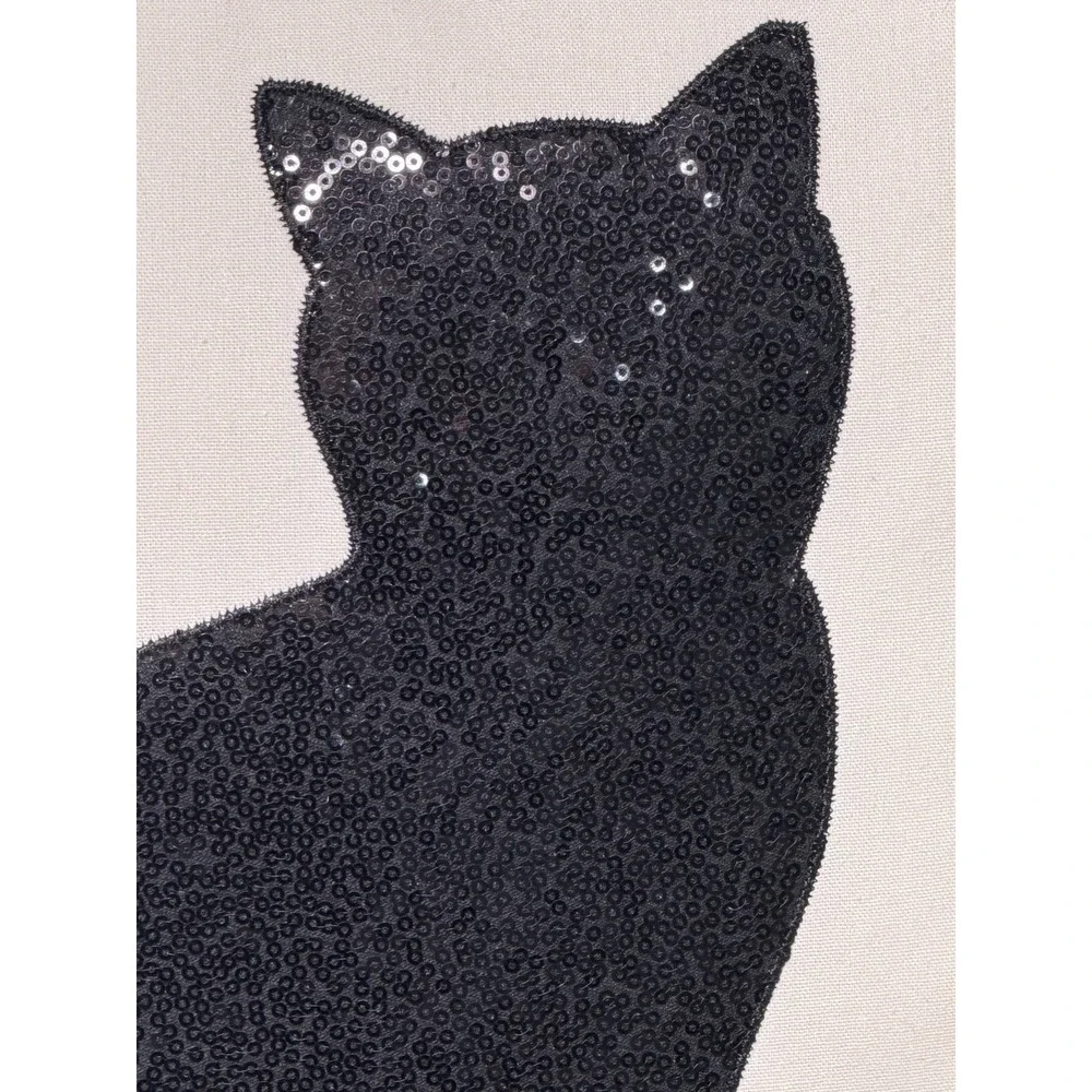 Black Cat Sequin Throw Pillow Halloween Décor 16.5